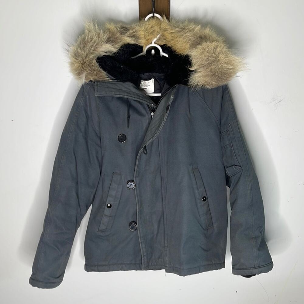 GOLDEN FLEECE Gray Canvas Fur Trim Jacket Flying Man’s Heavy Size 38 / Large